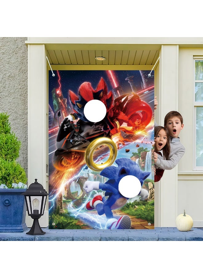 ILovhaprty Sonic Birthday Party Photo Backdrop Banner, 100×150cm Kids Sonic Photography Background for Sonic Themed Birthday Party Decoration Supplies - Image 1